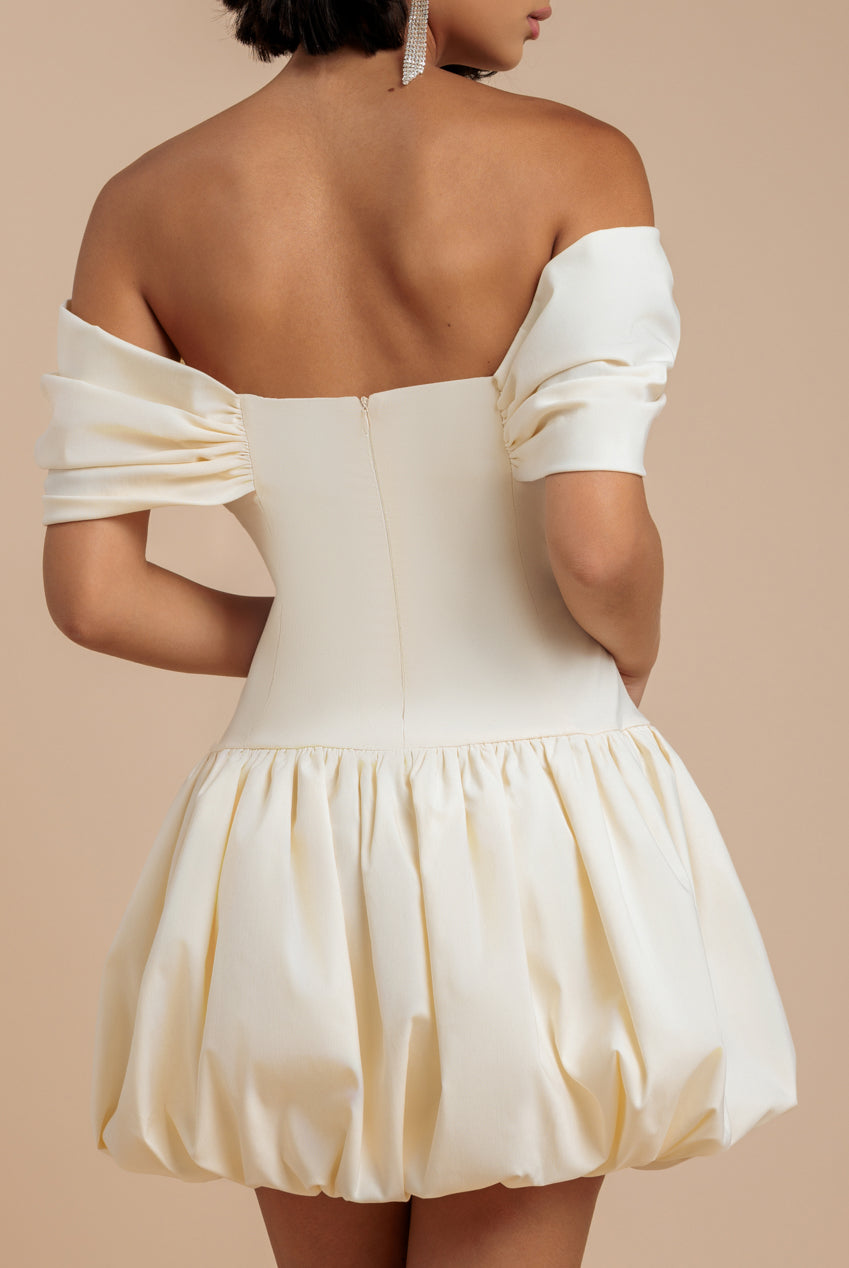 Goddiva Bardot Babydoll Corset Mini Dress - Crea
