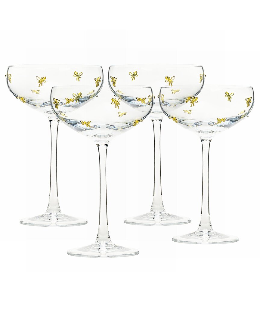 Set Of 4 Gold Bow Glassware, Coupe