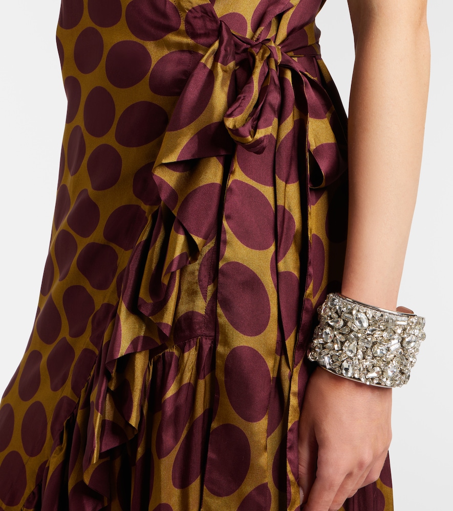 Polka-dot satin wrap dress
