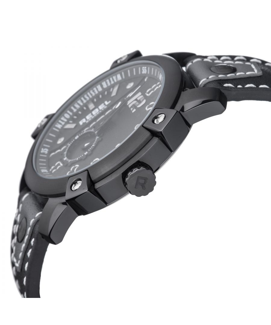 Rebel Mens Weeksville Black Dial Leather Watch - One