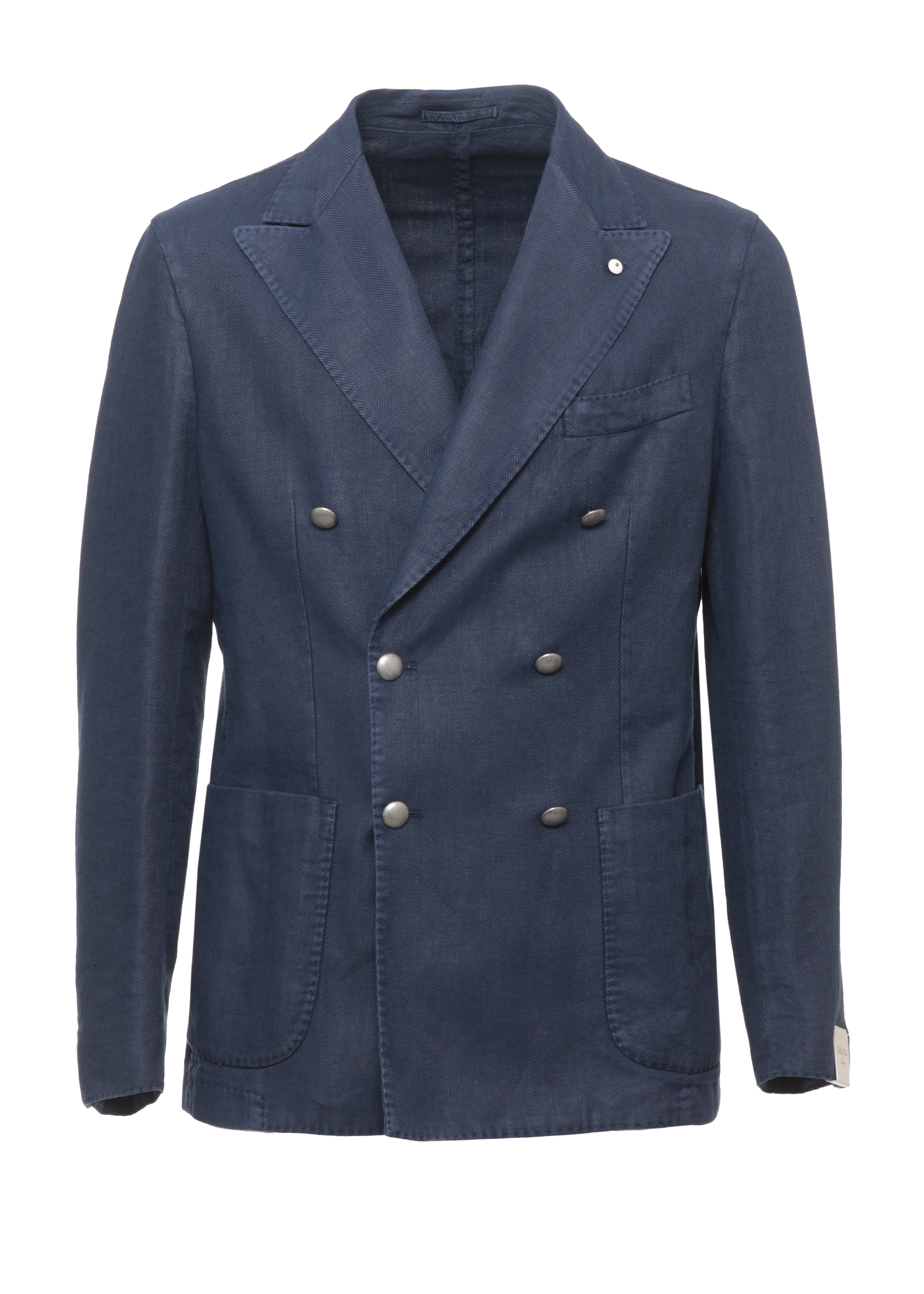 Blue Herringbone Double-Breasted Blazer