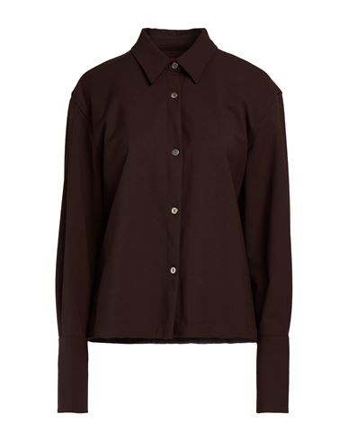 Woman Shirt Dark brown Size M Polyester, Virgin Wool, Elastane