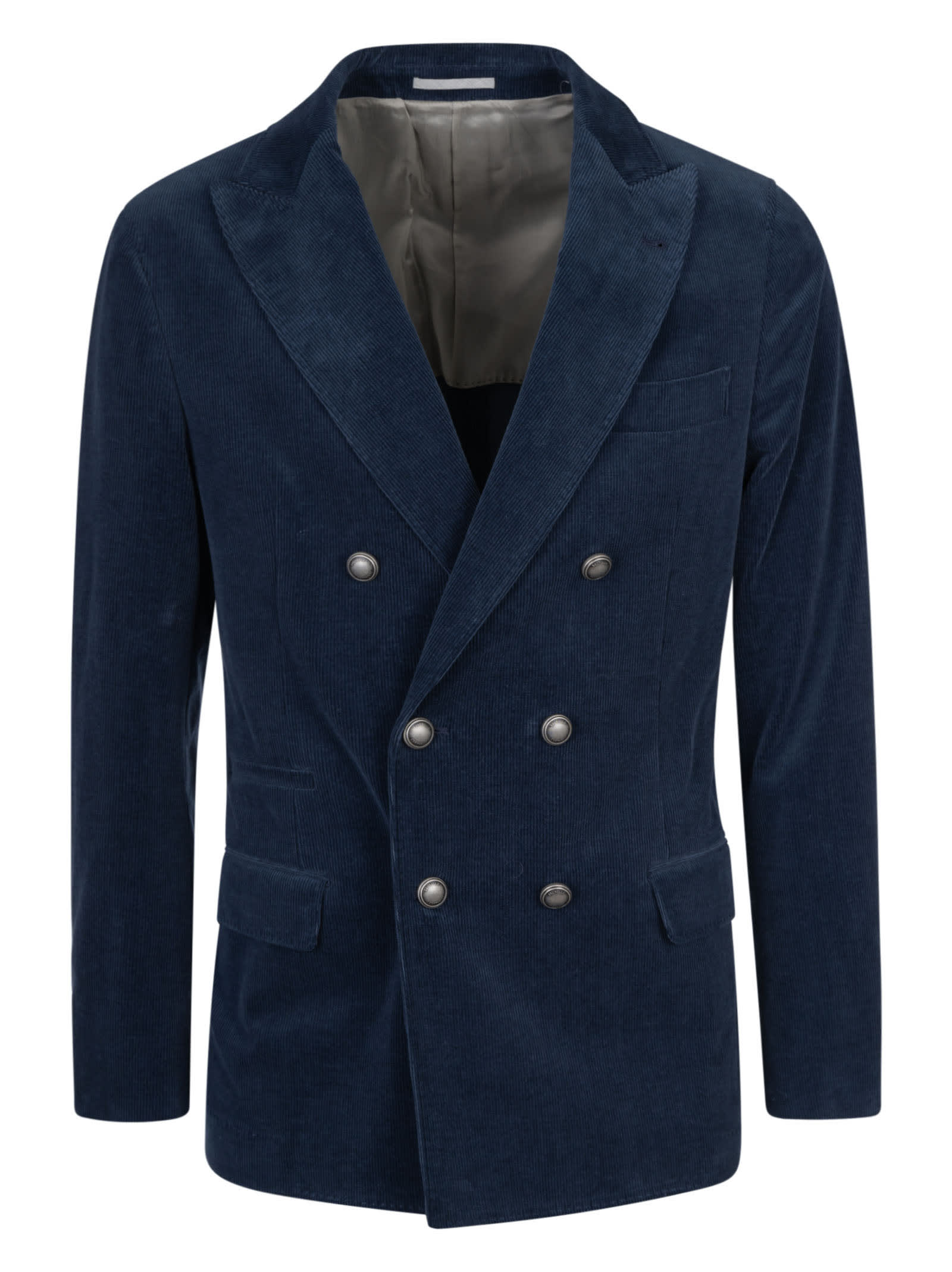 Double-breasted velvet blazer - BLUE