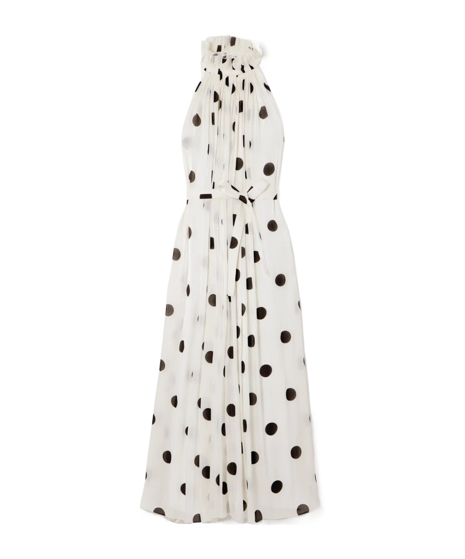 Polka-dot crepon halterneck midi dress
