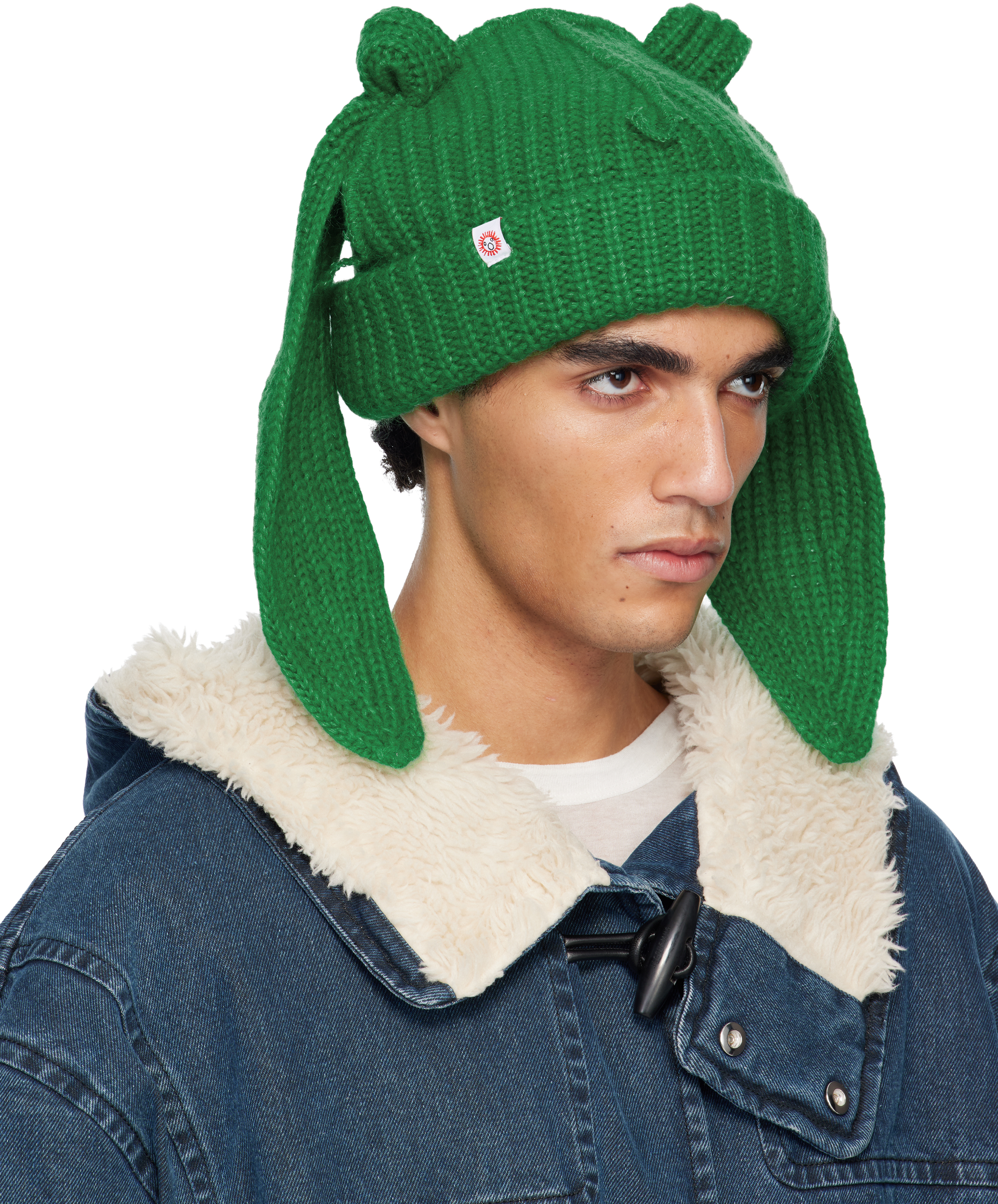 Green Mohair Chunky Rabbit Beanie