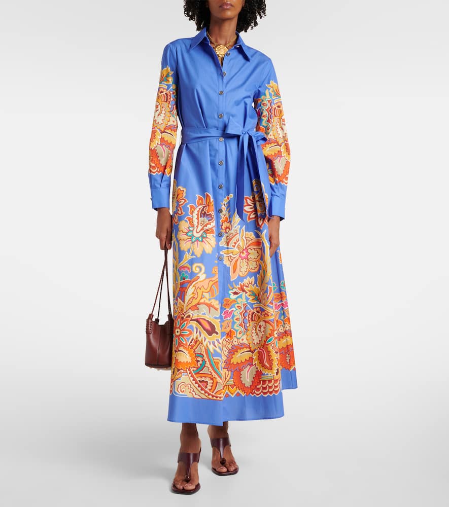 Belted paisley cotton maxi dress