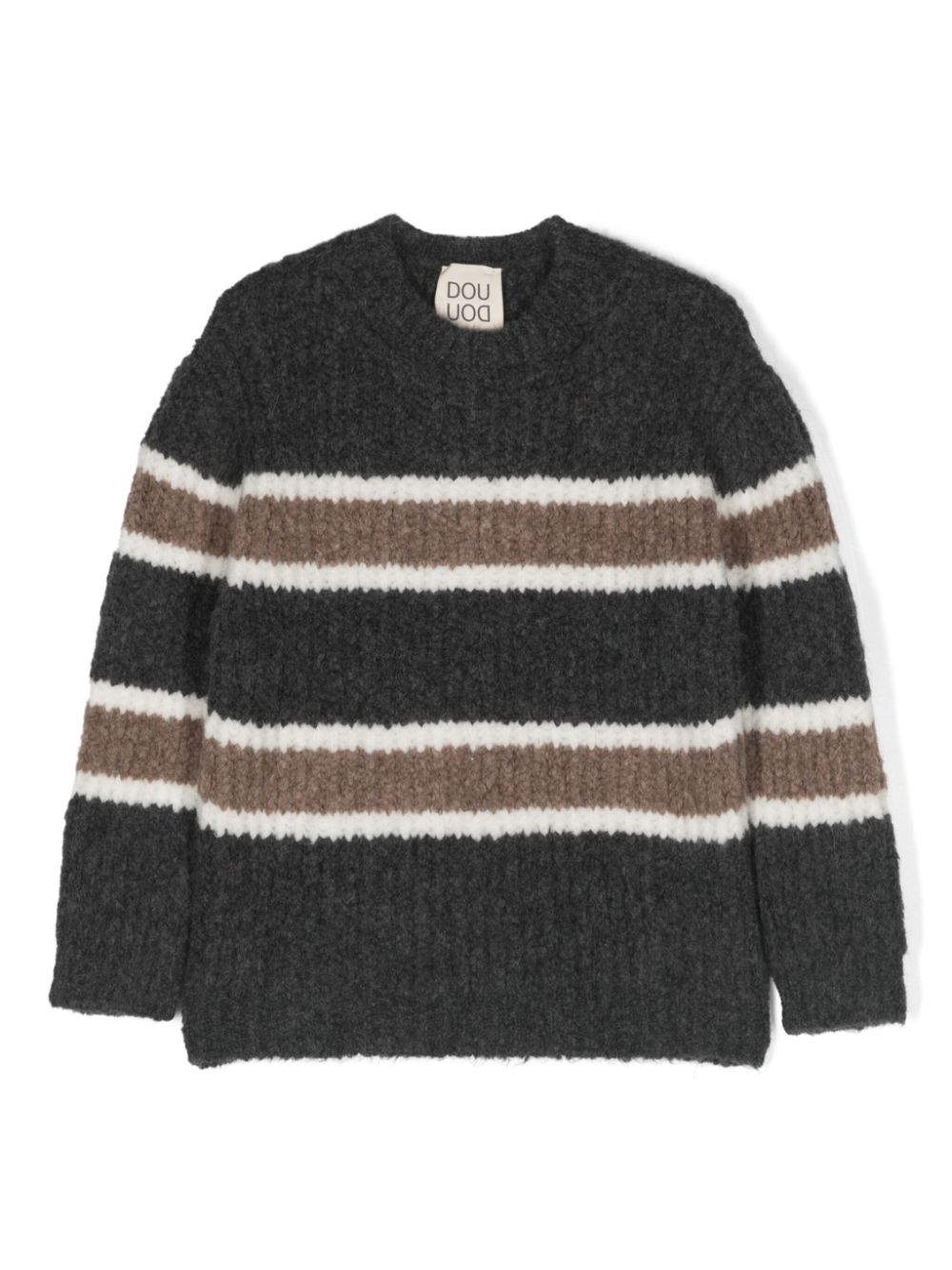 Striped intarsia-knit jumper - Grey