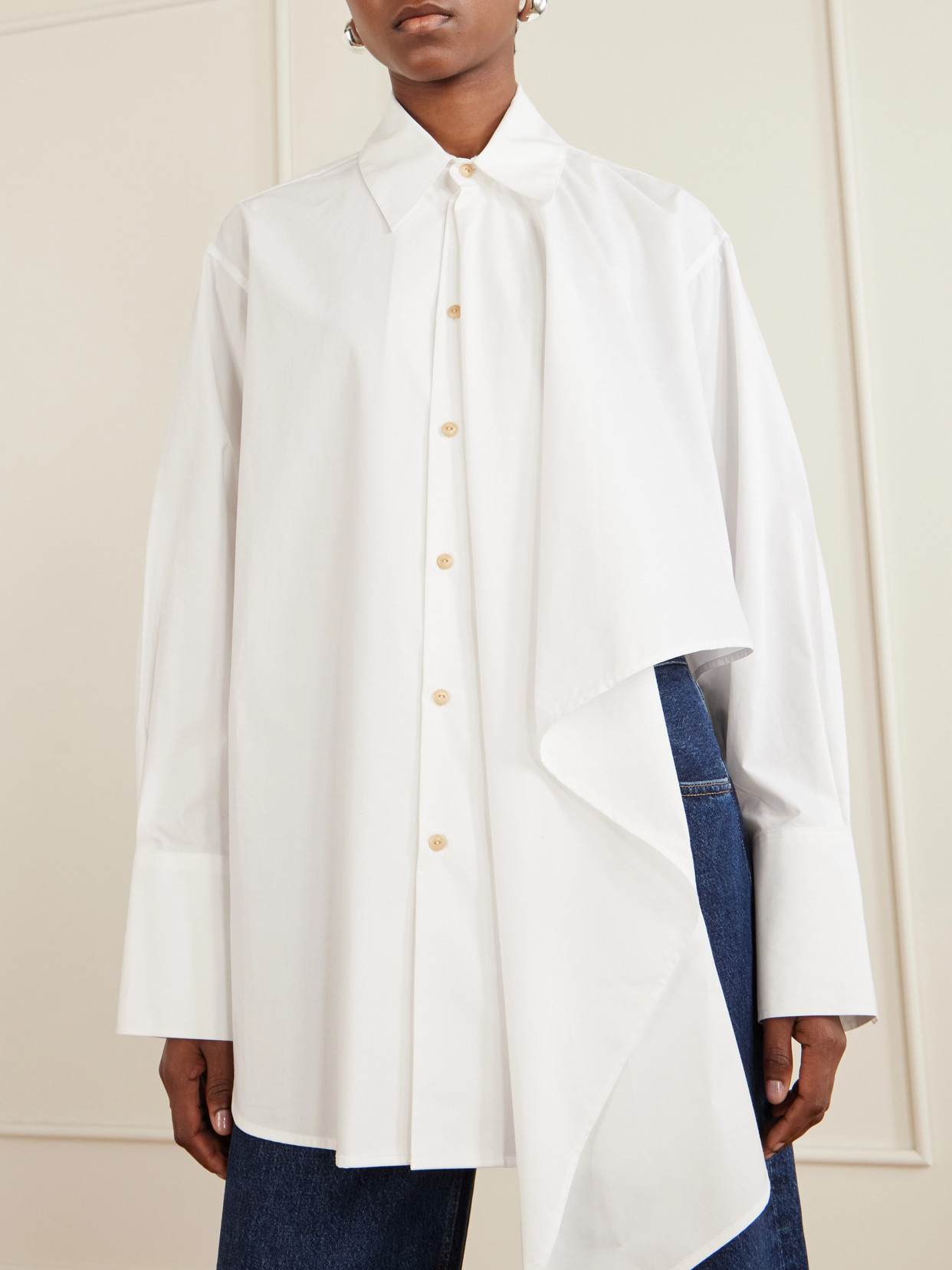 Tess Draped Cotton Poplin Shirt - Neutrals