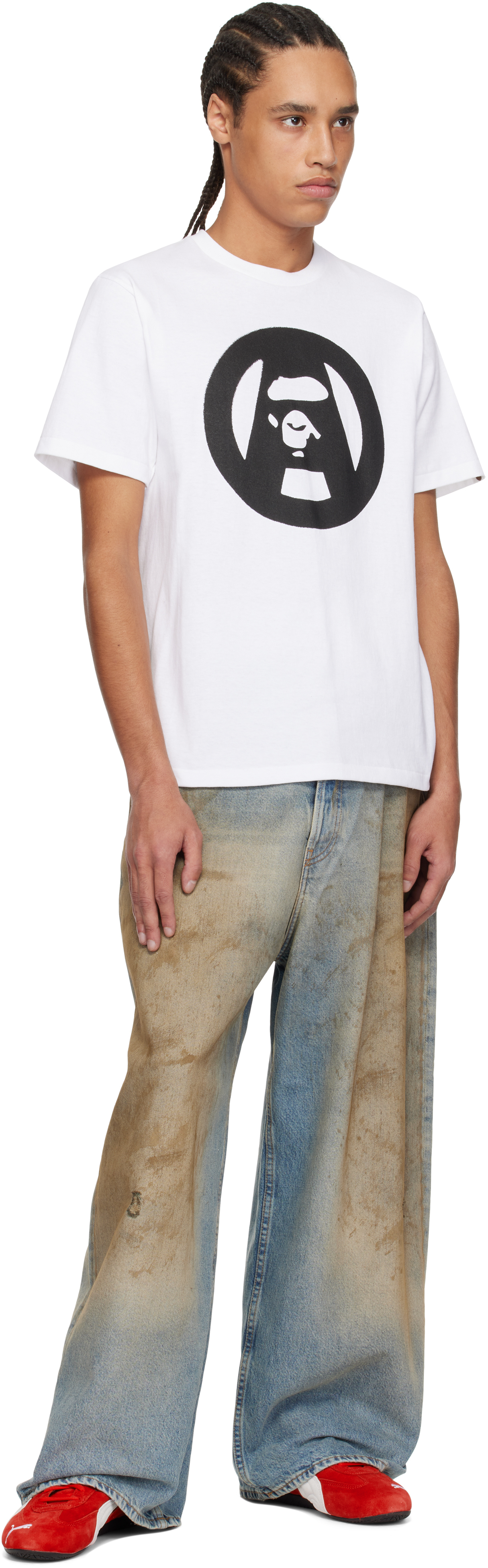 White Stencil Circle Ape Face T-shirt
