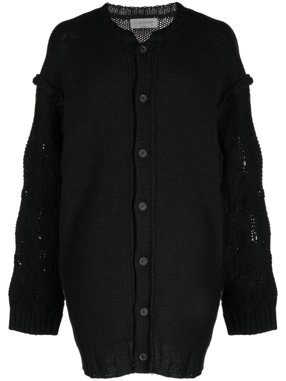 Drop-shoulder wool cardigan - Black