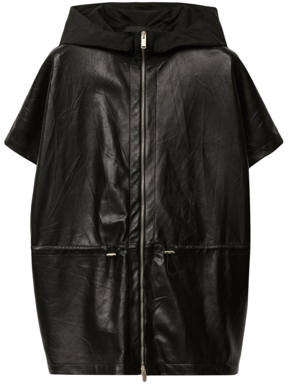 Pleated leather cape - Black