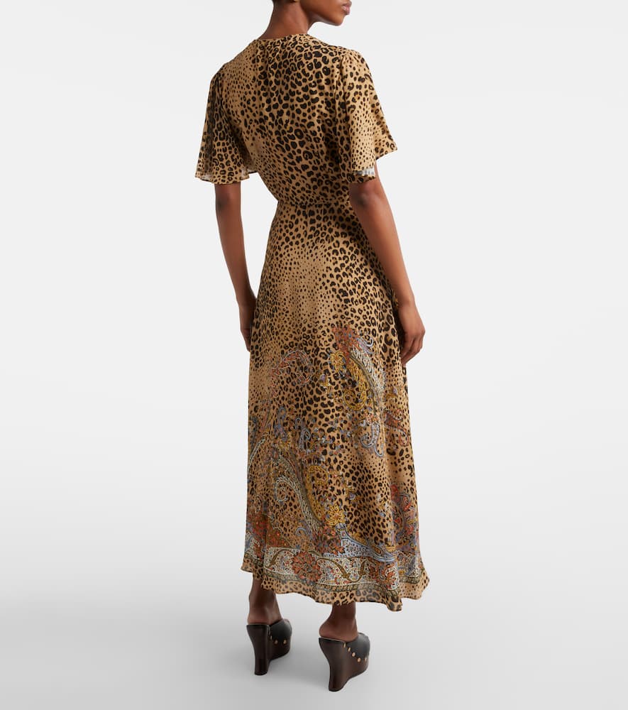 Paisley leopard-print midi dress