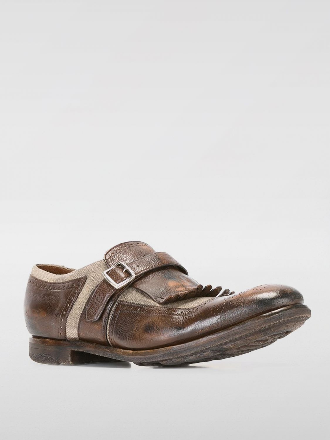 Distressed-finish monk shoes - White