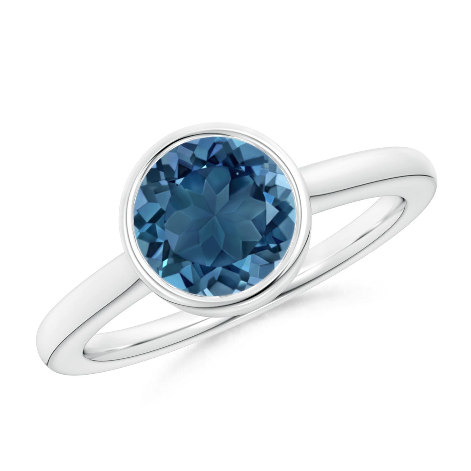 Angara 2.35 Carats Bezel-Set Round London Blue Topaz Solitaire Engagement Ring in Platinum