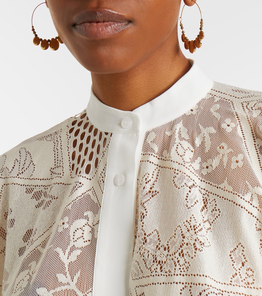 Foulard cotton-blend lace shirt