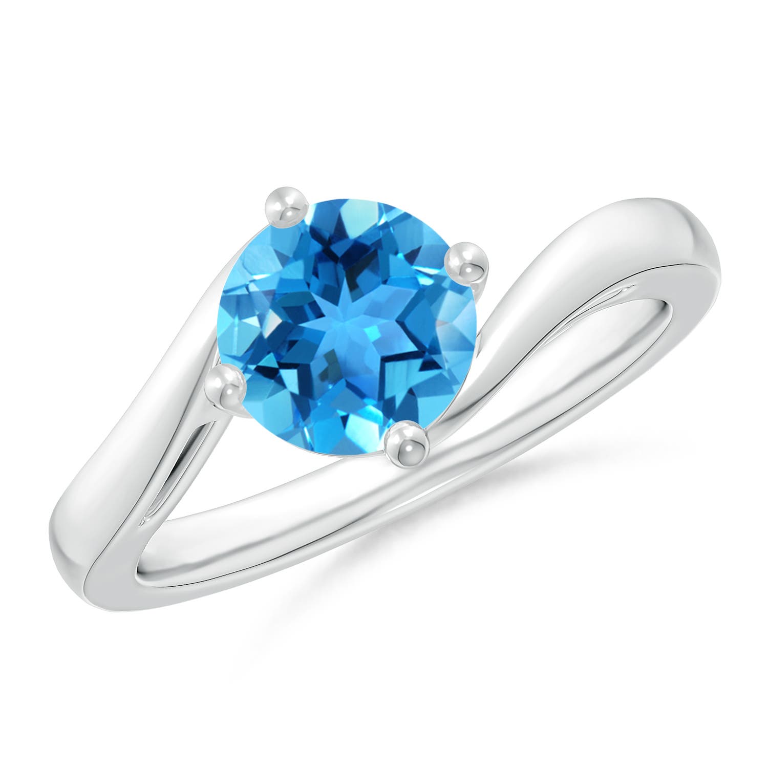 Angara 1.55 Carats Classic Round Swiss Blue Topaz Solitaire Bypass Ring in Platinum