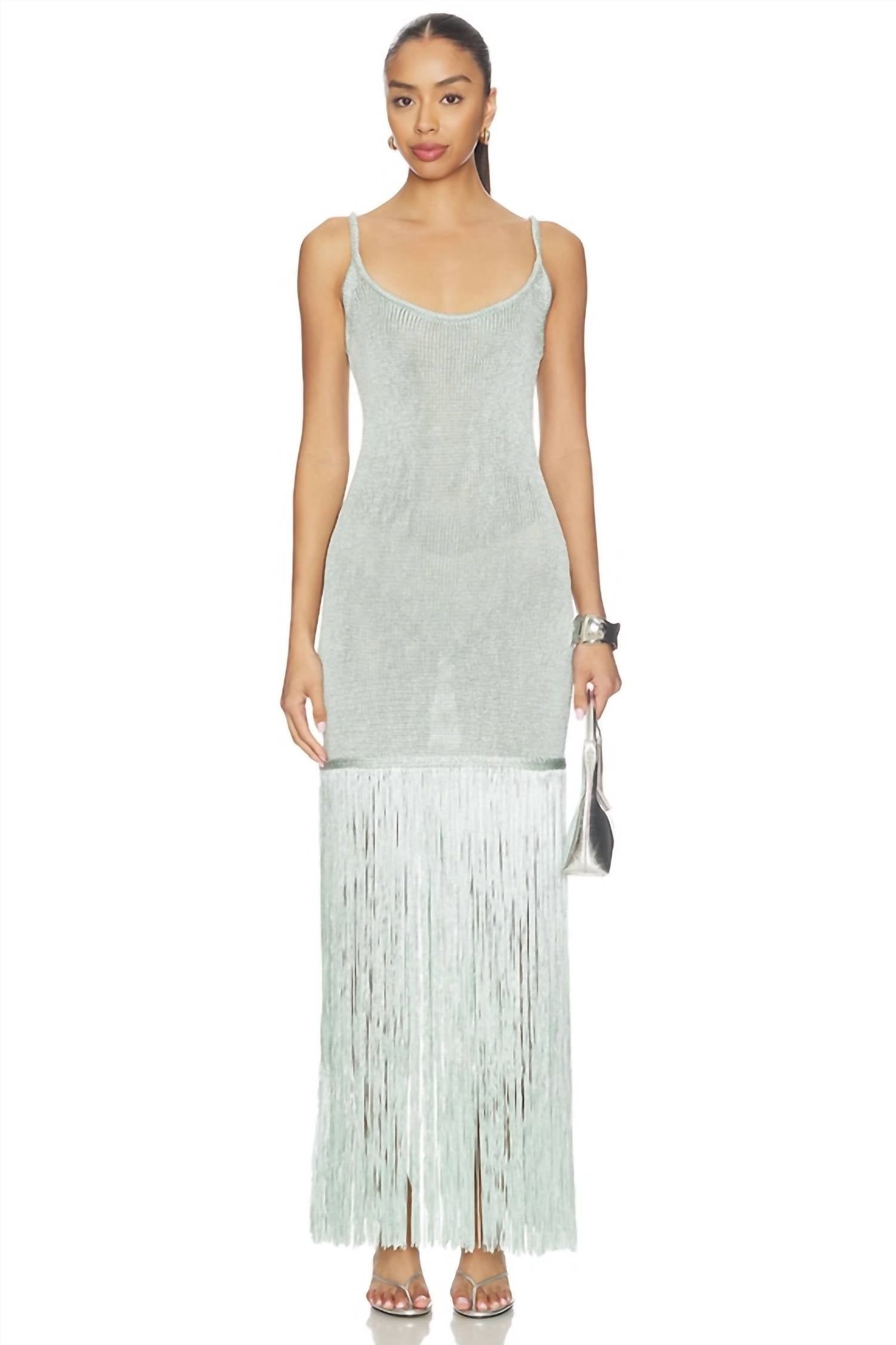 Isabelle Fringe Dress In Misty Jade