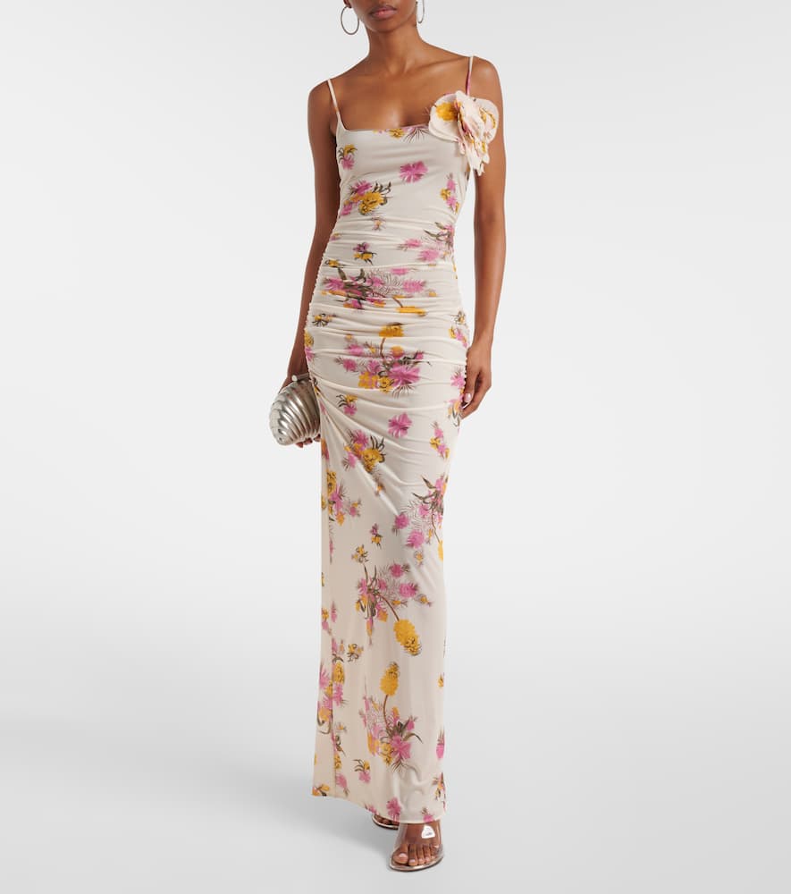Floral-appliqué floral jersey maxi dress