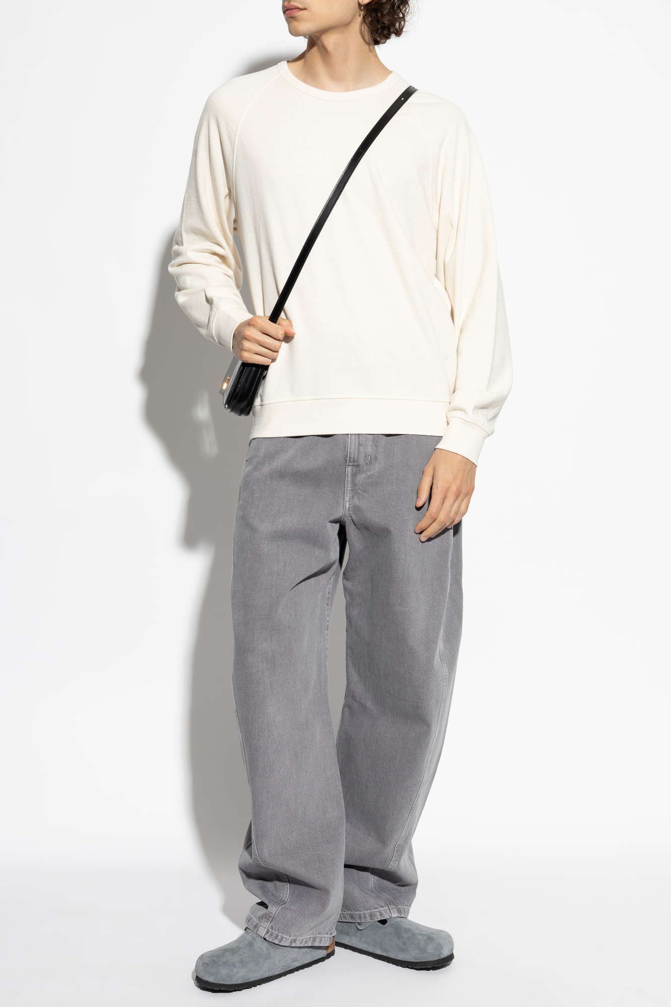 Cotton Sweatshirt With A Crew Neck, Men's, Cream