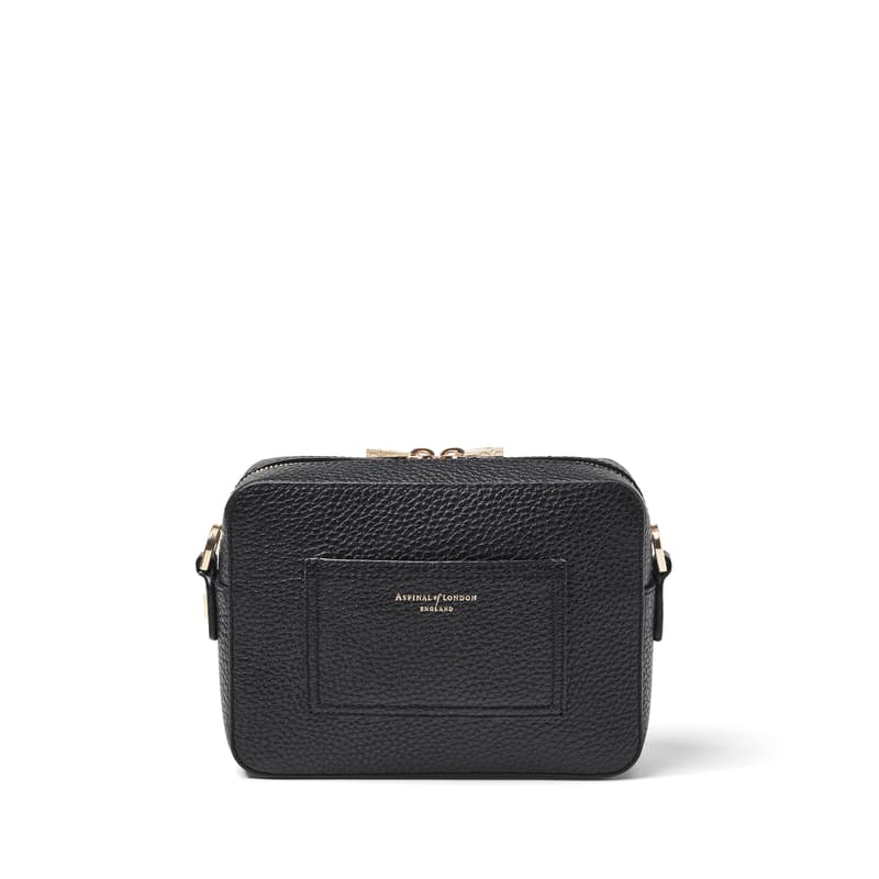 The Camera Crossbody Bag in Black Pebble with Webbing Strap