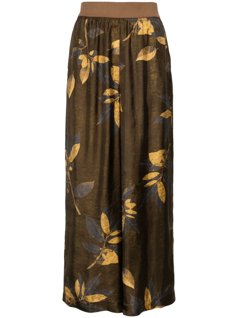 Leaf-print wide-leg trousers - Brown