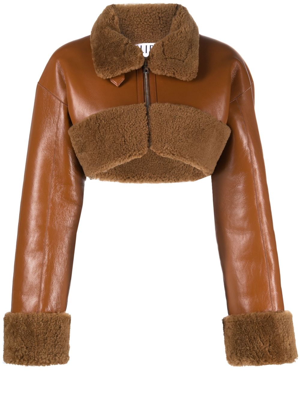 Cropped shearling leather jacket - Brown