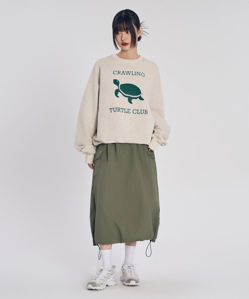 Nylon Cargo Long Skirt_Khaki