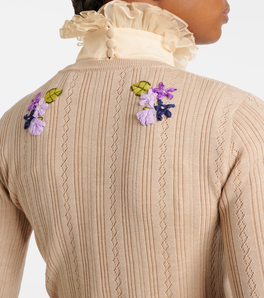 Cable-knit embroidered virgin wool cardigan