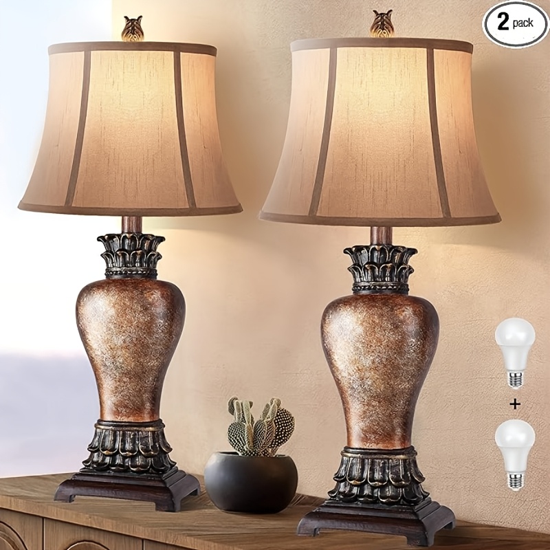 TEMU 29" Tall Farmhouse Rustic Table Lamps Set For Living Room, 3-color Temperature Dimmable Country Bedroom Nightstand Lamps For Retro Decor