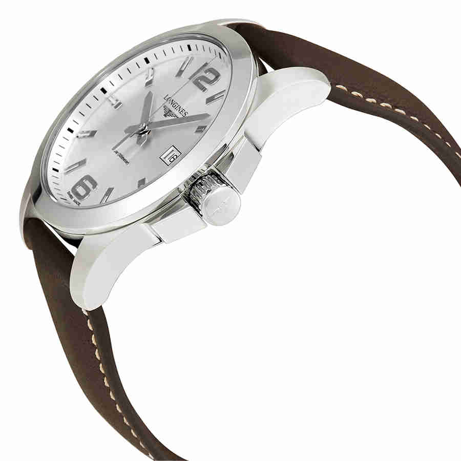 Conquest Silver Dial Brown Leather Mens 43mm Watch L37604765