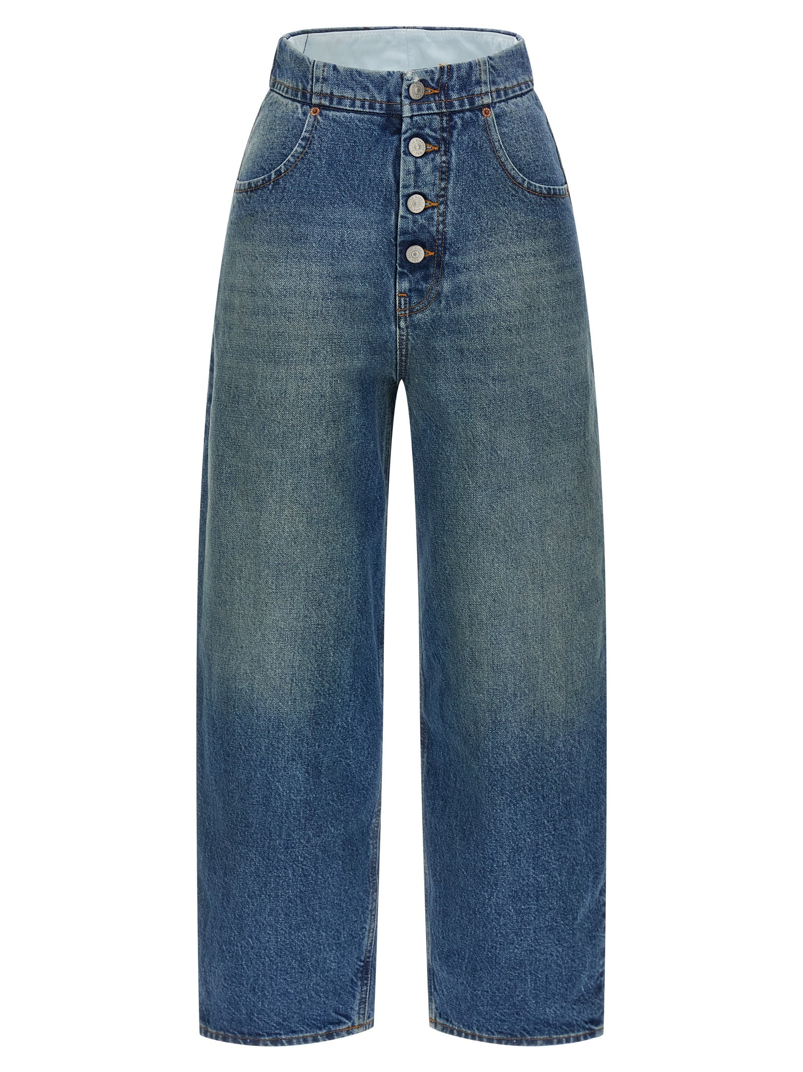 High-Waisted Straight-Leg Jeans — Blue