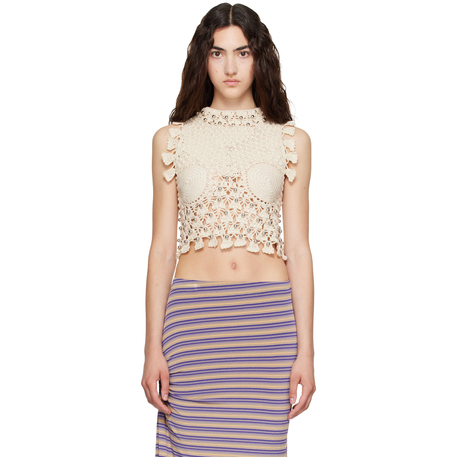 Beige Handmade Sleeveless Top