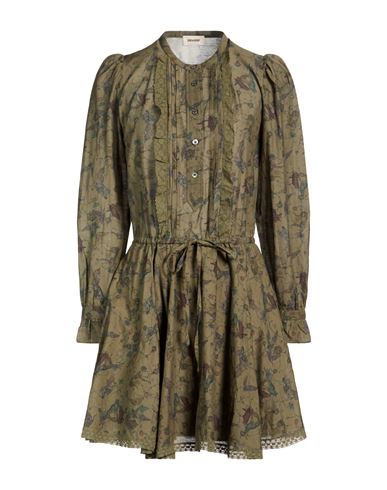Woman Mini dress Military green Size L Cotton, Viscose