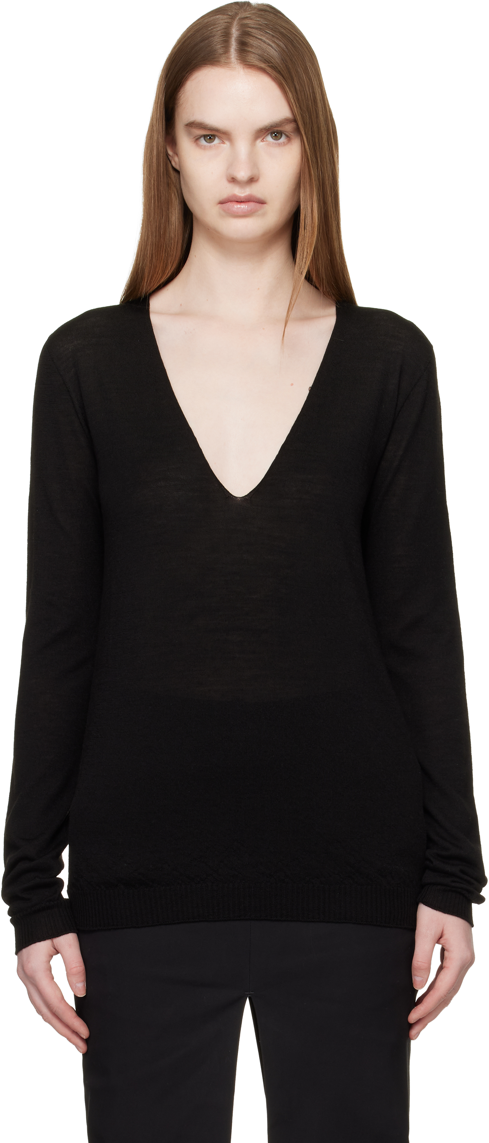 Black Temple V Neck Pull Sweater