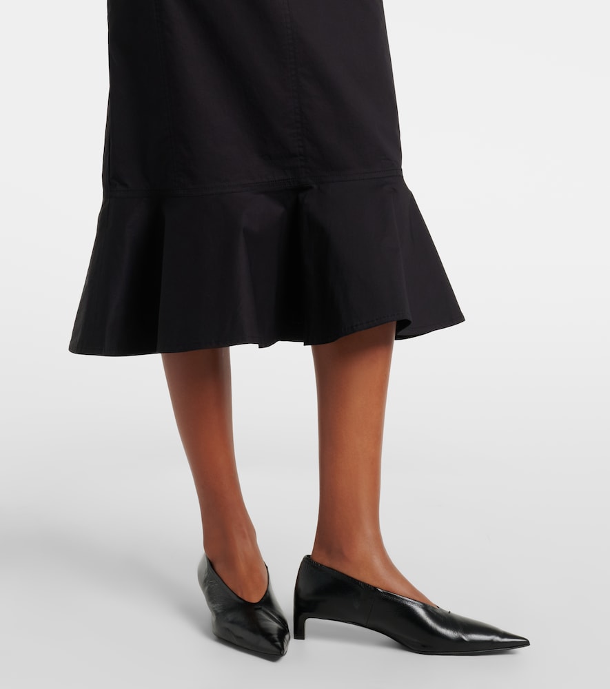 Ruffled cotton-blend poplin midi skirt