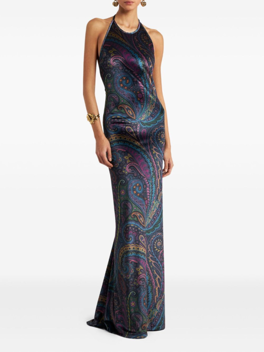 Dark Blue Paisley-print Maxi Dress