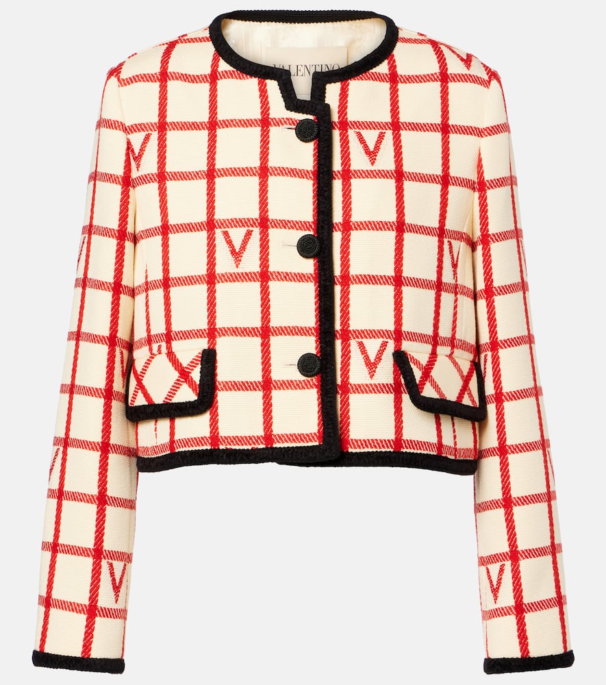 VLogo checked wool and cotton jacket