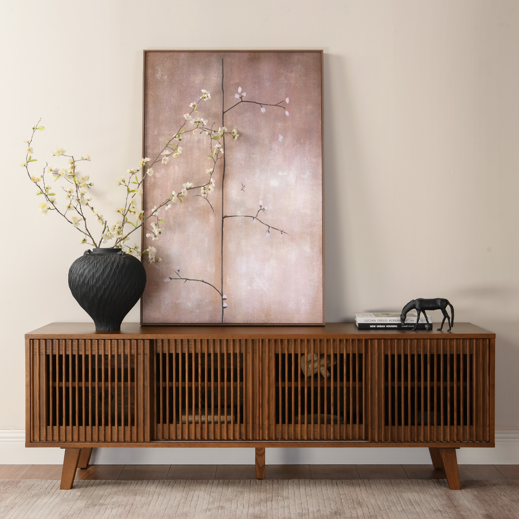 Astrid 70" MCM Slatted Wooden TV Stand