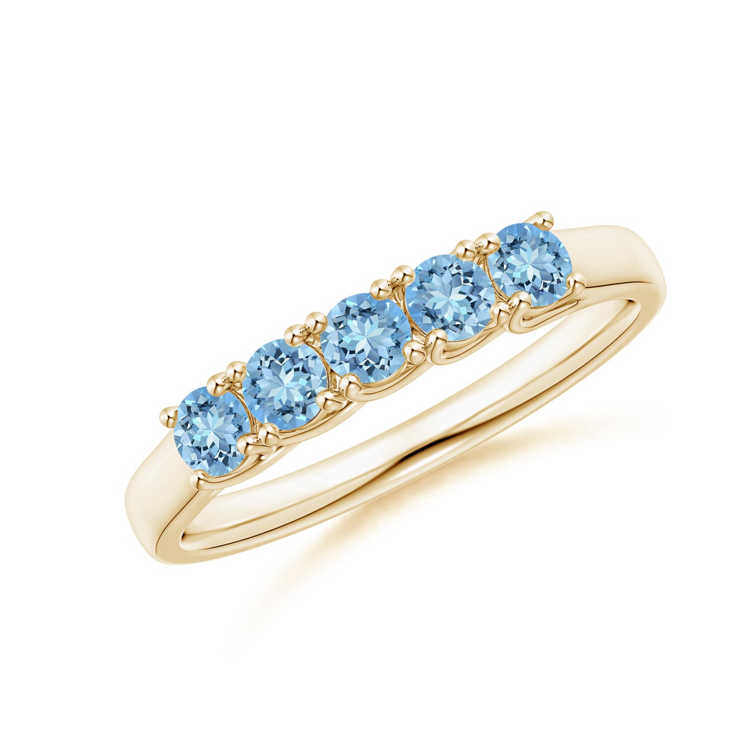 Angara 0.4 Carat Half Eternity Five Stone Aquamarine Wedding Ring in 18K Yellow Gold