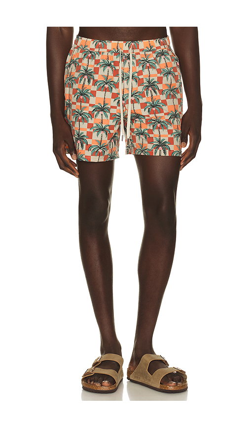 Fair Harbor Bungalow Swim Trunk in Checkered Palms. S also in M, L, XL/1X