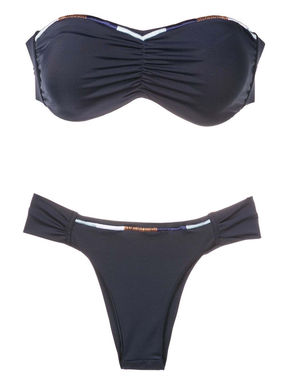 Embroidered bandeau bikini - Blue