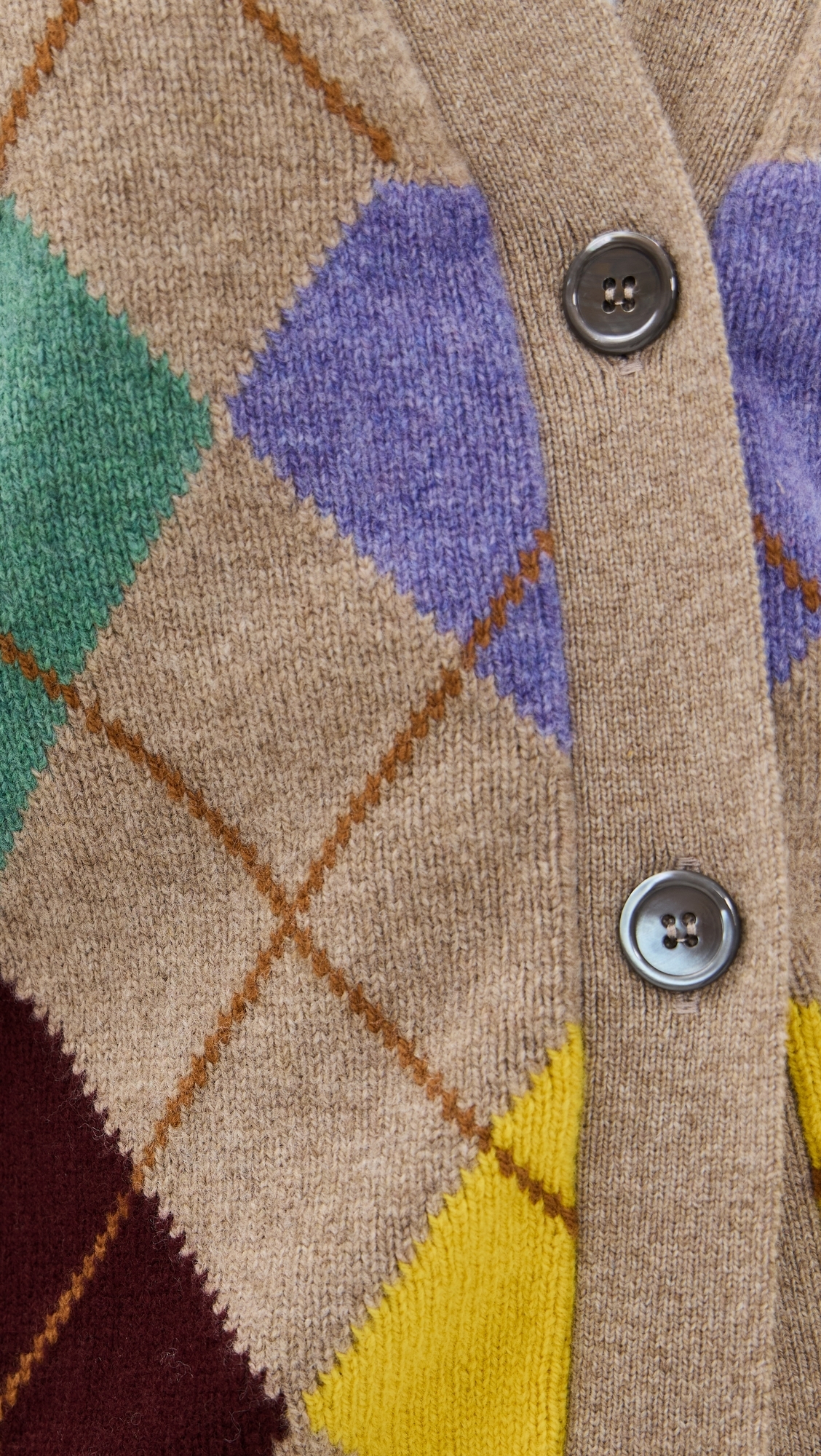 &Argyle Grandad Lambswool Cardigan Dark Natural With Yellow