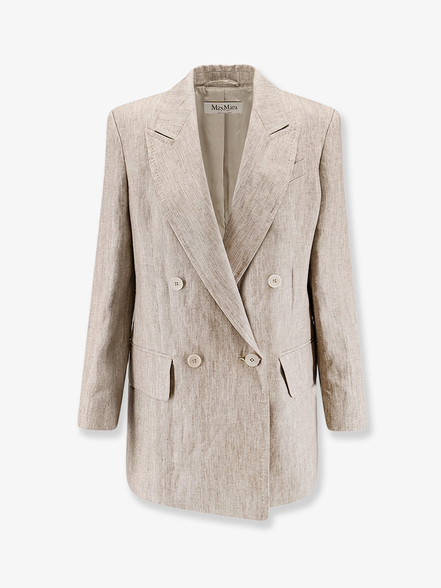 Double-Breasted Linen Blazer — Beige