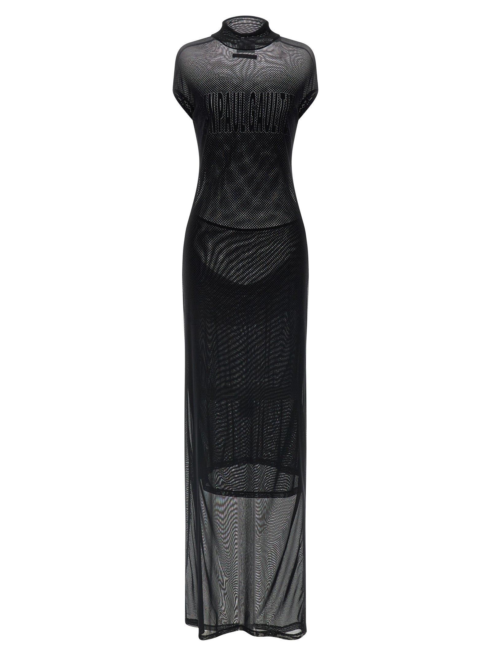 Flocked Mesh Dress — Black