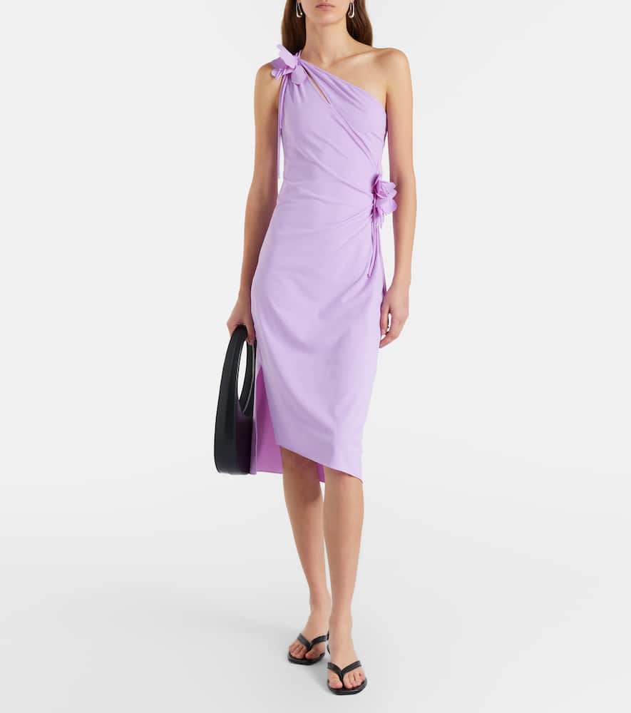 Floral-appliqué jersey cocktail dress