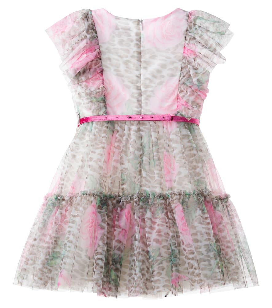 Leopard-print ruffled tulle dress