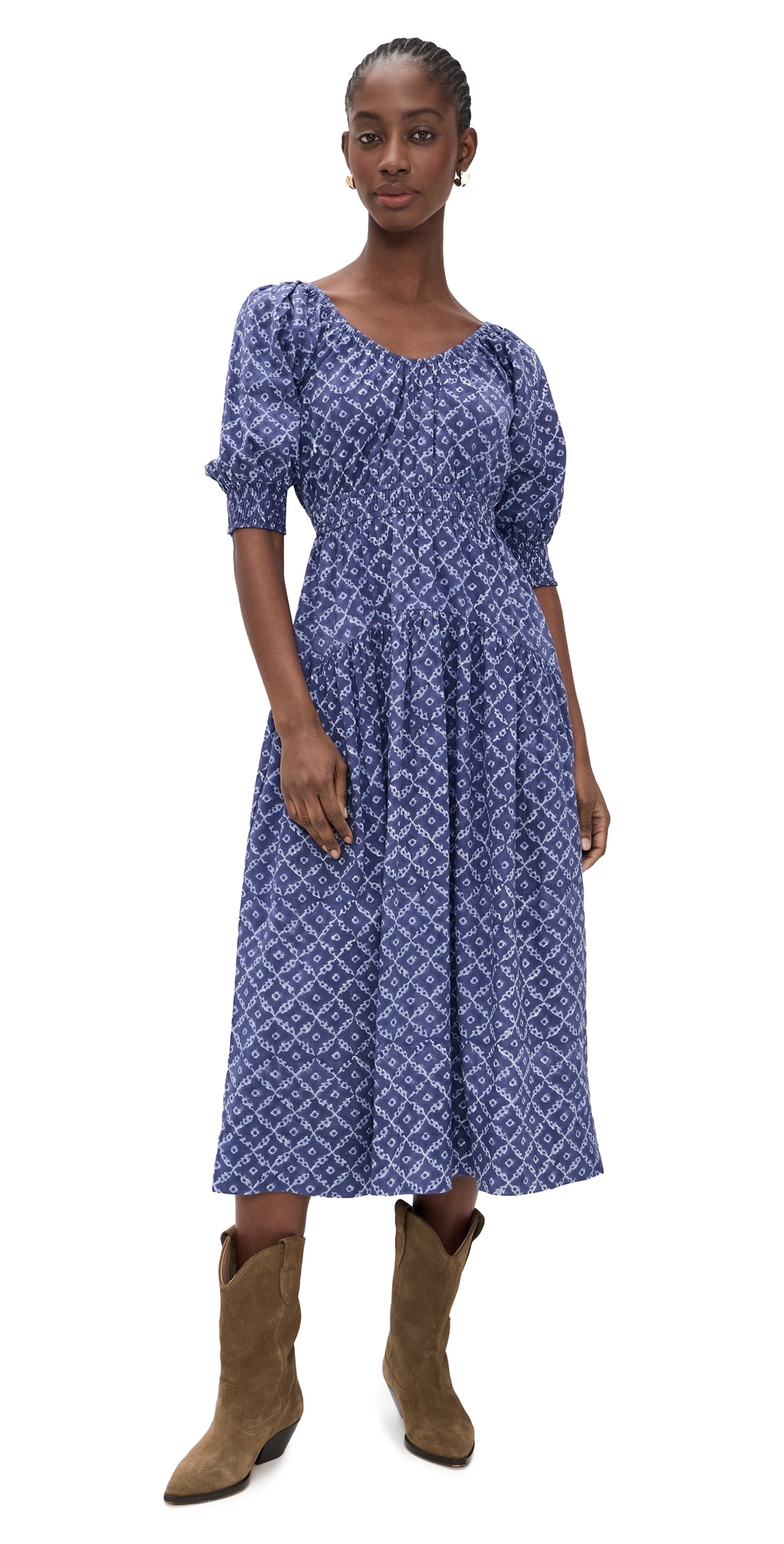 Abby Dress Indigo Lattice