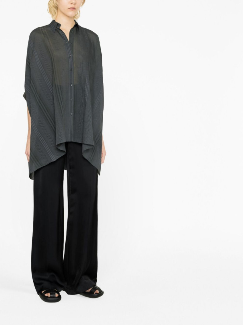 Striped half-sleeve draped shirt - Grey