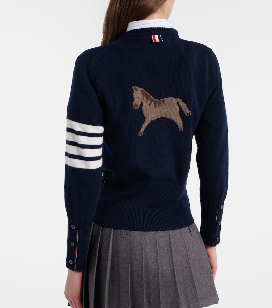 4-Bar intarsia virgin wool cardigan