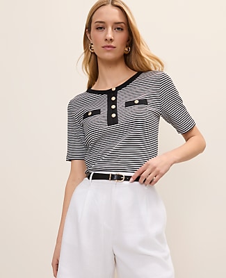 Ann Taylor Contrast Trim Henley Top